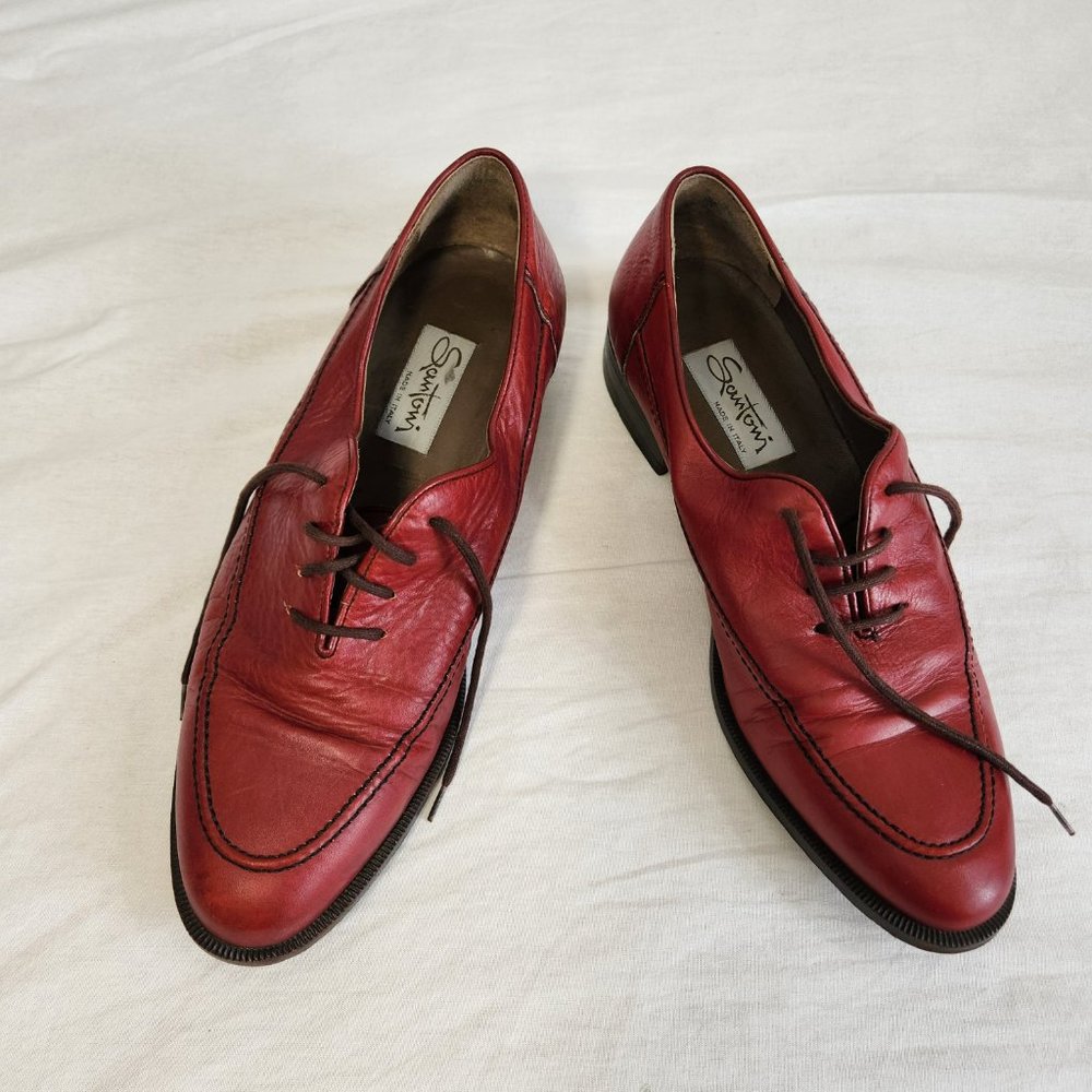 SANTONI Vintage Retro Oxfords Red Shoes Size U.K. 7.5 / U.S. 9.5 Made ITALY! - Picture 1 of 16